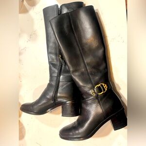 Tory Burch Womens Marsden Riding Boots Black Leather Tall Block Heel Size 9.5M